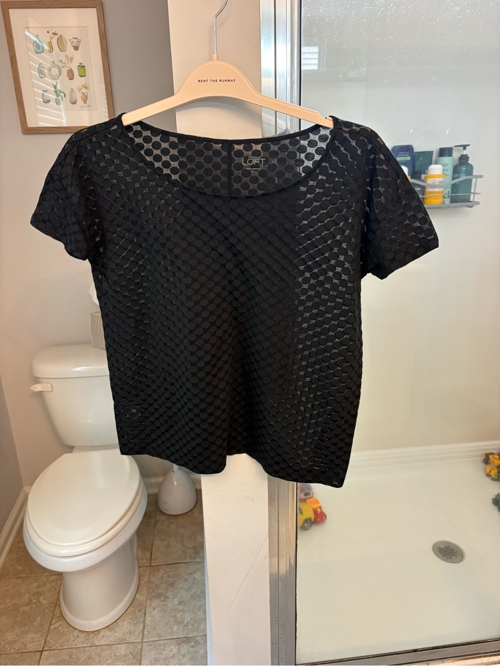 LOFT Black Short Sleeve Dot-Texture Tee
